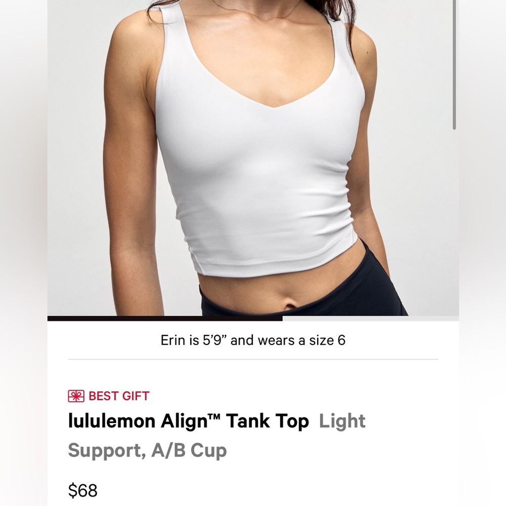 Lululemon White Align Crop Tank Top